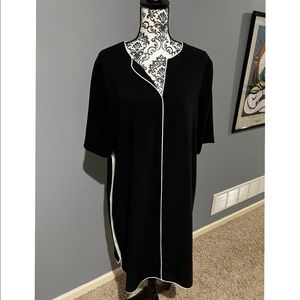 Tahari short sleeve black with white stripe dress